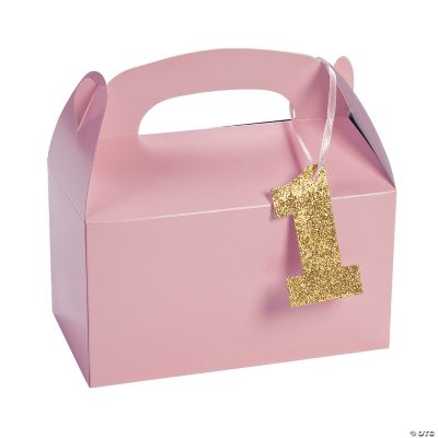 1st Birthday Light Pink Birthday Favor Boxes with Tag - 12 Pc.