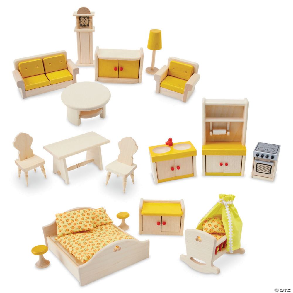 17-Piece Wooden Dollhouse Furniture Set From MindWare