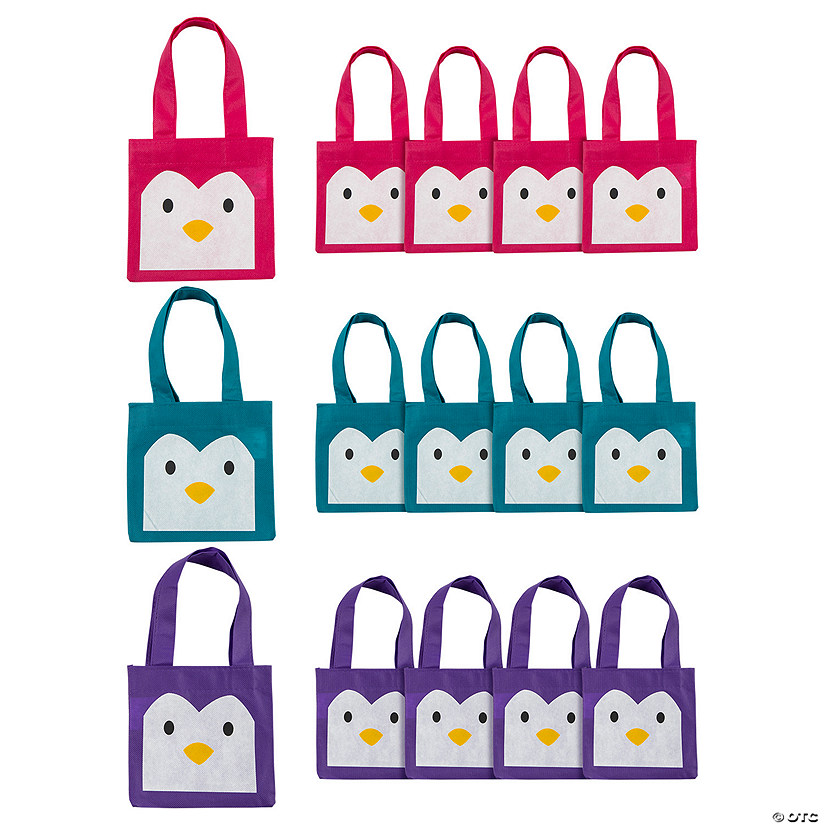 4 BIG 16 1/2" Penguin Totes Bags REUSABLE Eco PARTY FAVOR christmas holiday gift 