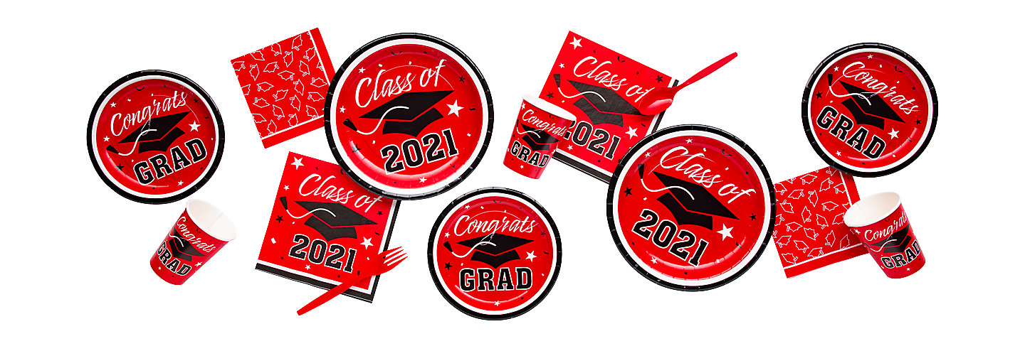 Red, 100 Pack Class of 2021 Paper Napkins for Graduation Party 