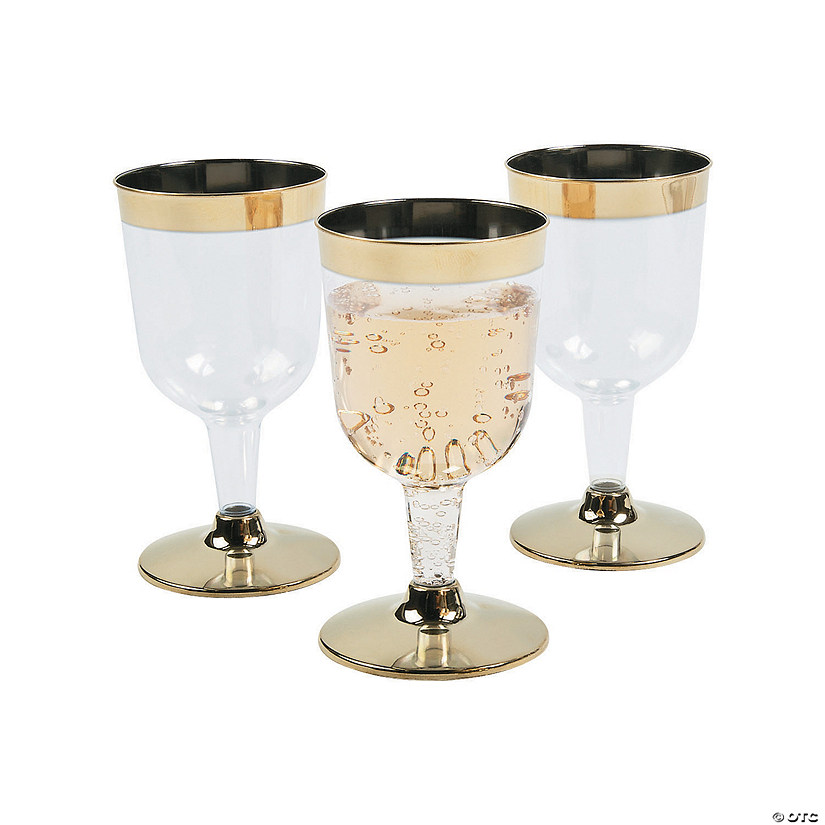 BUCLA 36Pack Gold Plastic Wine Glasses-6oz Gold Glitter with Gold Rim Plastic Wine Glasses Premium Quality Gold Disposable Cups-Ideal for Weddings& Parties