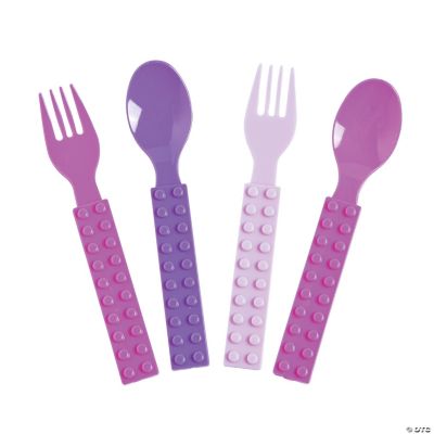Pastel Color Brick Party Fork & Spoon Set Oriental Trading