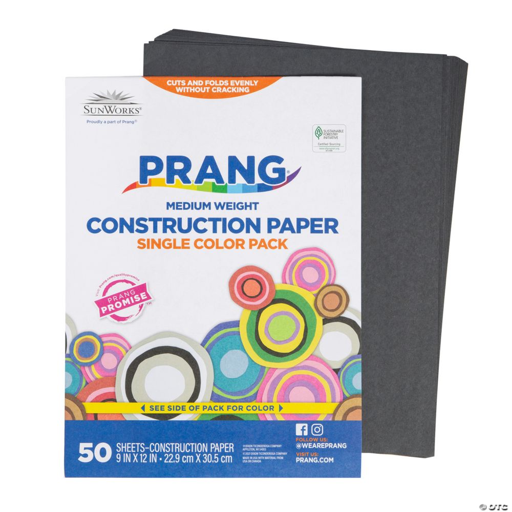 50 Pc Sunworks Black 9"x12" Heavyweight Construction Paper - 50 Sheets 9"x12"