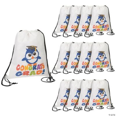 12" x 15" Medium Congrats Grad Owl White Nonwoven Drawstring Bags