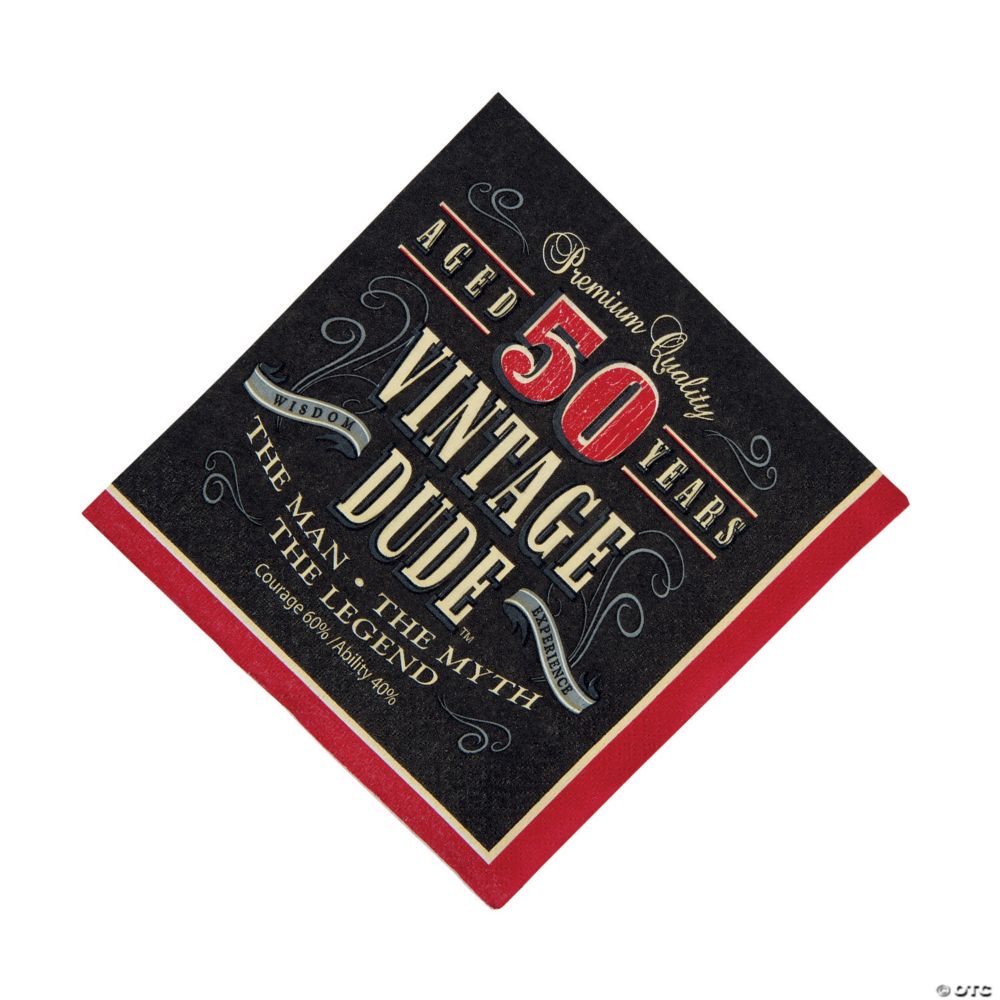 16 Pc 65 50th Birthday Vintage Dude Luncheon Napkins