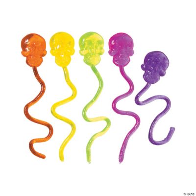 1 1/2" x 7" Bulk 72 Pc. Neon Glitter Stretch and Stick Skulls
