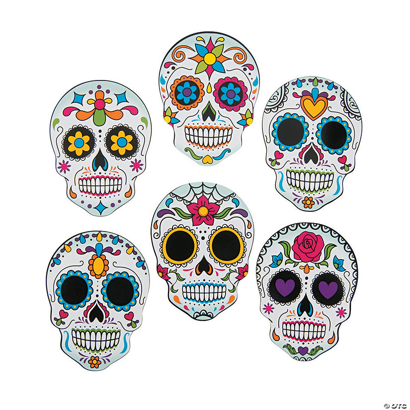 50 Pieces Day of the Dead Cutouts Sugar Skull Cutouts Colorful Skull Halloween Theme Cutouts for Halloween Day of The Dead Party Decorations