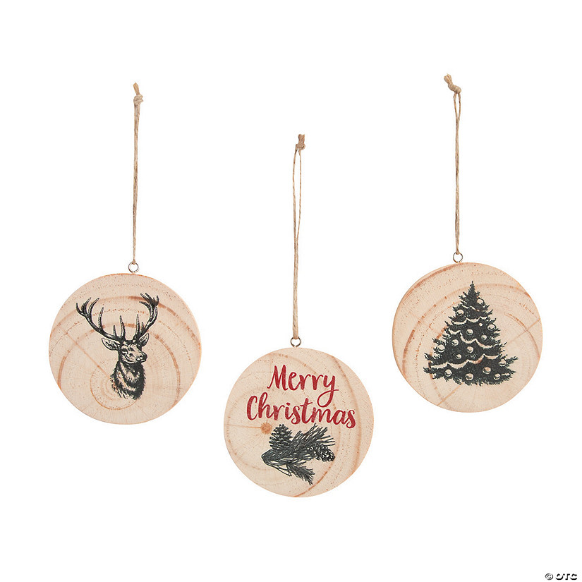 Cozy Classic Natural Wood Slice Ornaments - 12 Pc. | Oriental Trading