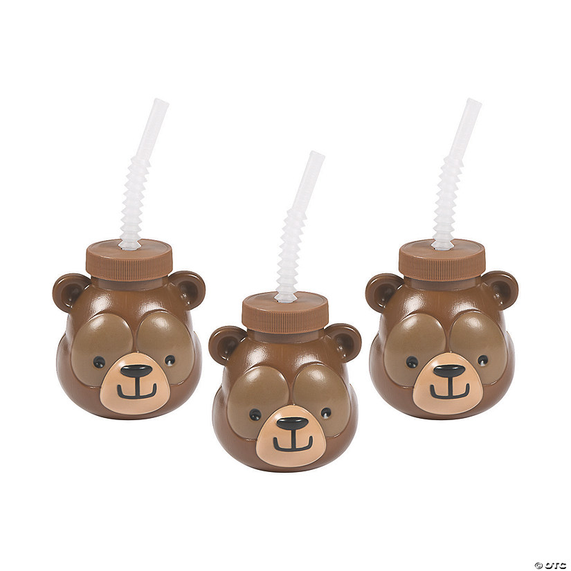 14 oz. Woodland Party Bear Reusable BPA-Free Plastic Cups with Lids &  Straws - 8 Ct. | Oriental Trading
