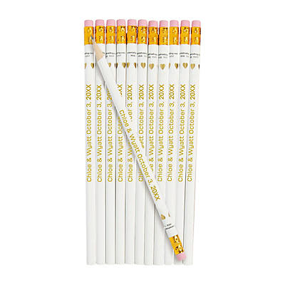 Personalized White Pencils with Gold Foil Hearts - 24 Pc