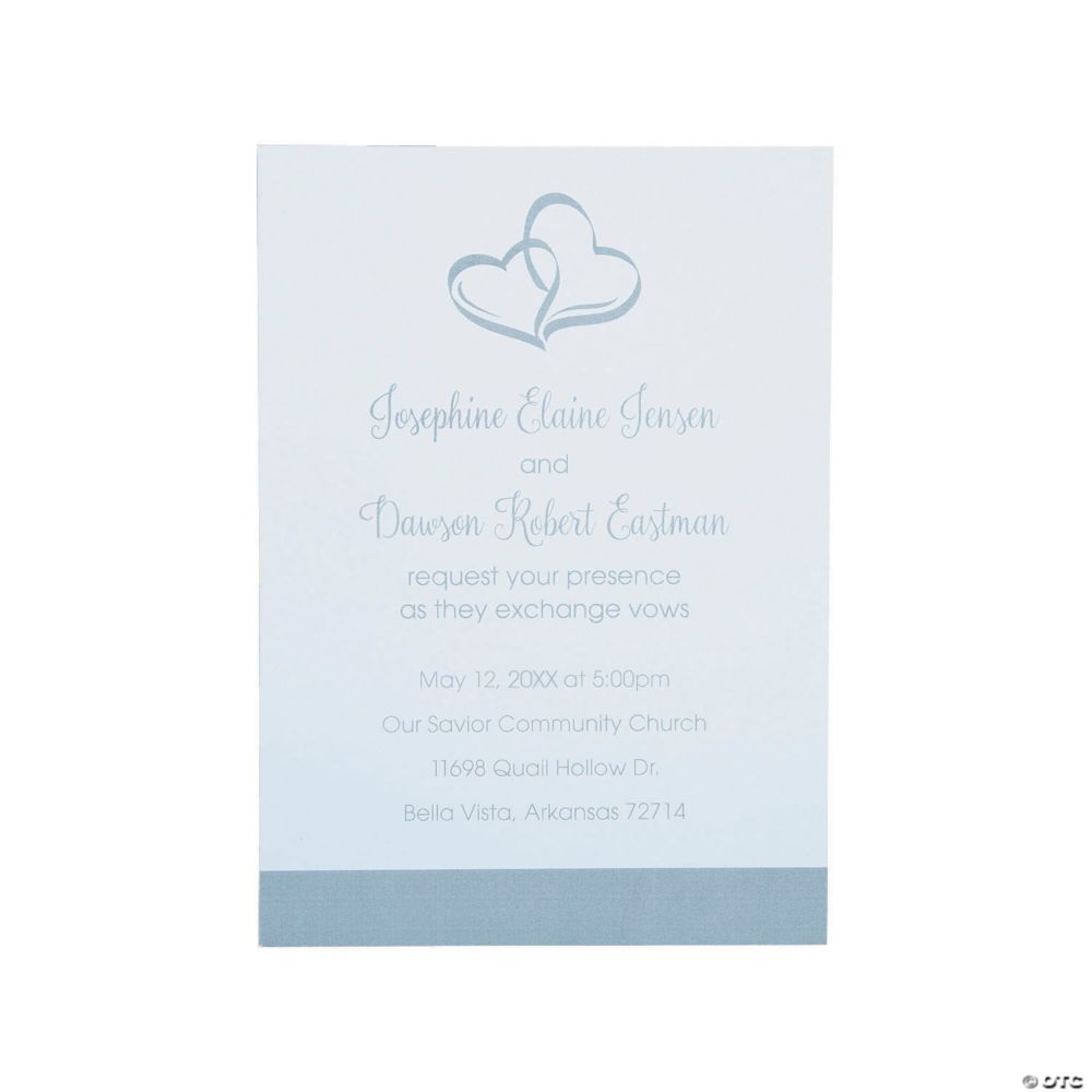 25 Pc 5x7 Personalized Two Hearts Classic Wedding Invitations