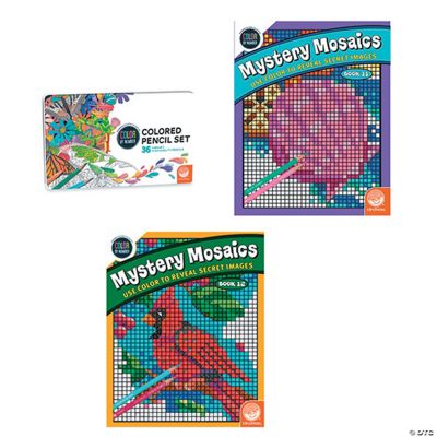 CBN Mystery Mosaics Books 11 & 12 with 36 Colored Pencils Set MindWare