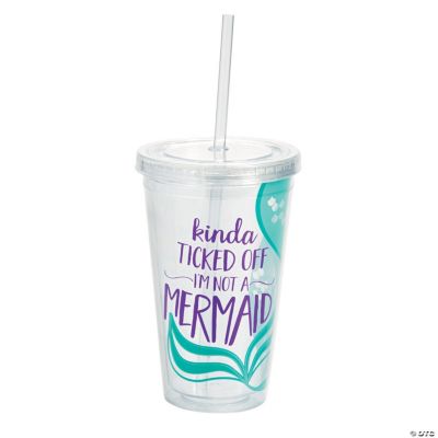 Mermaid Plastic Tumbler With Straw Oriental Trading