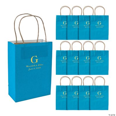 Turquoise Medium Personalized Monogram Welcome Gift Bags with Gold Foil | Oriental Trading