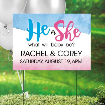 Personalized He Or She Gender Reveal Yard Sign Oriental Trading