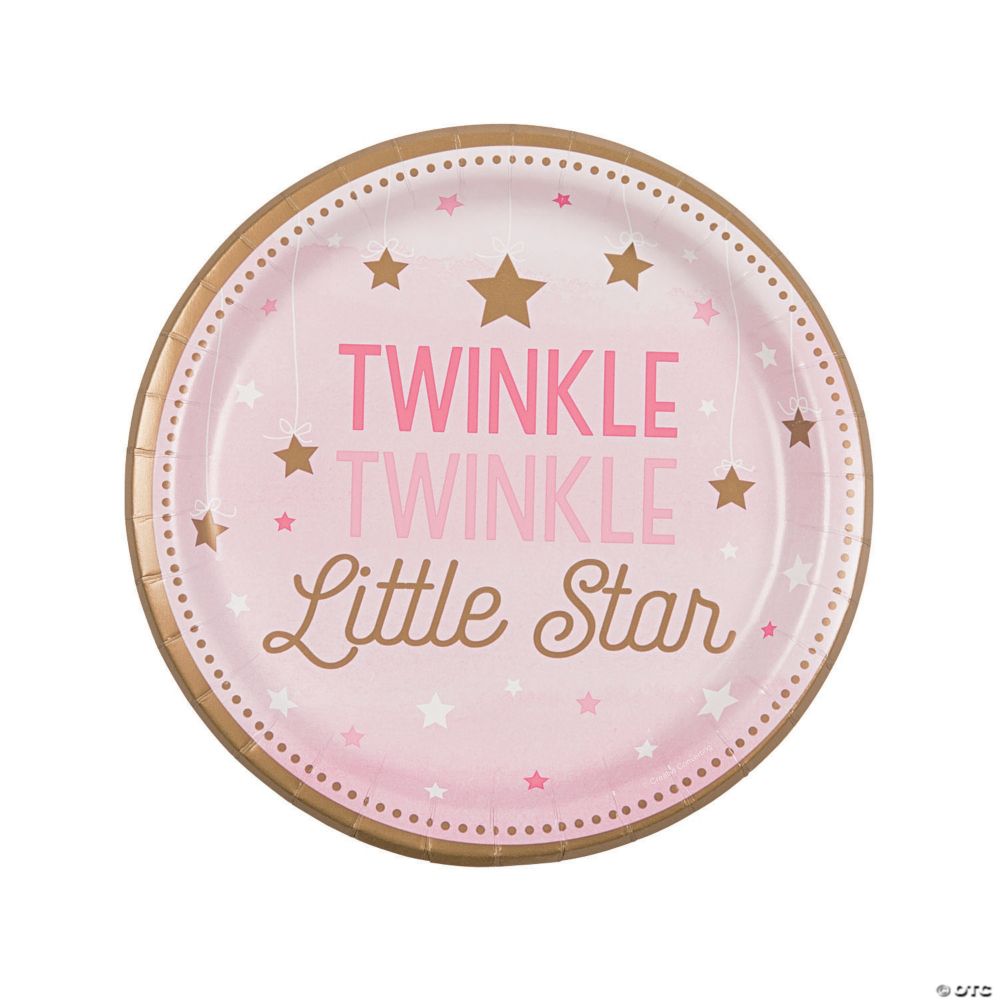 8 Pc 9 Pink One Little Star Baby Shower Dinner Paper Plates
