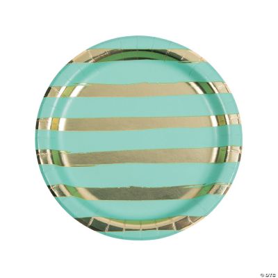 Fresh Mint & Gold Foil Striped Paper Dinner Paper Plates Oriental Trading