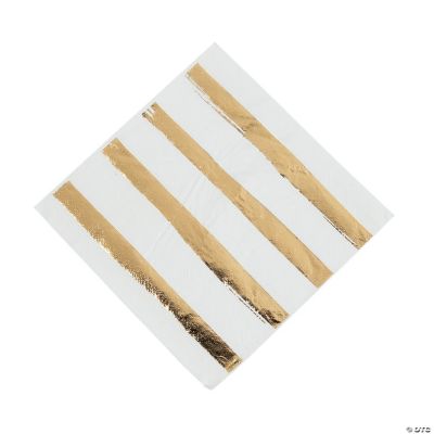 White & Gold Foil Striped Luncheon Paper Napkins Discontinued