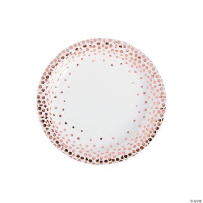 White with Rose Gold Foil Dots Paper Dessert Plates 8 Ct. Oriental