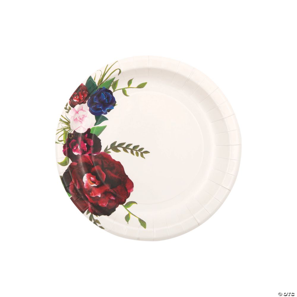 8 Pc 7 Navy Red Floral Paper Dessert Plates