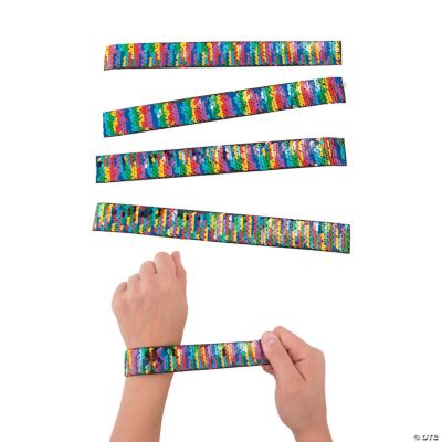 Rainbow Reversible Sequin Slap Bracelets 12 Pc. Discontinued