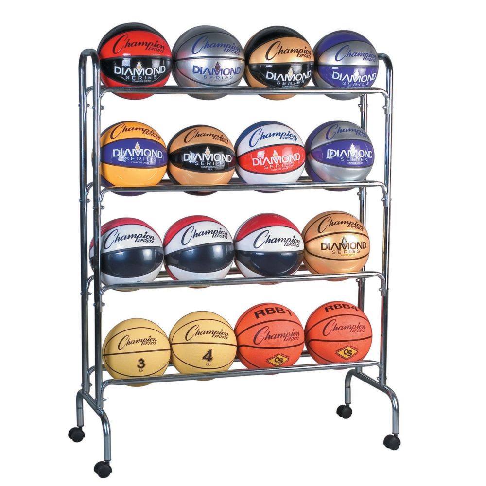 Champion Sports Portable Ball Rack, 4 Tier, Holds 16 Balls From MindWare