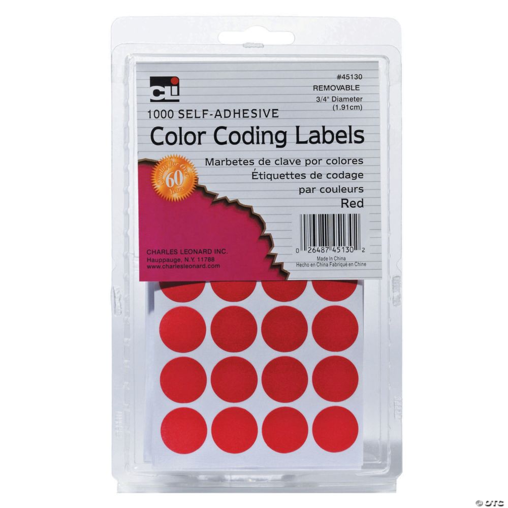 Self-Adhesive Color-Coding Labels, Red, 1000 Per Pack, 12 Packs