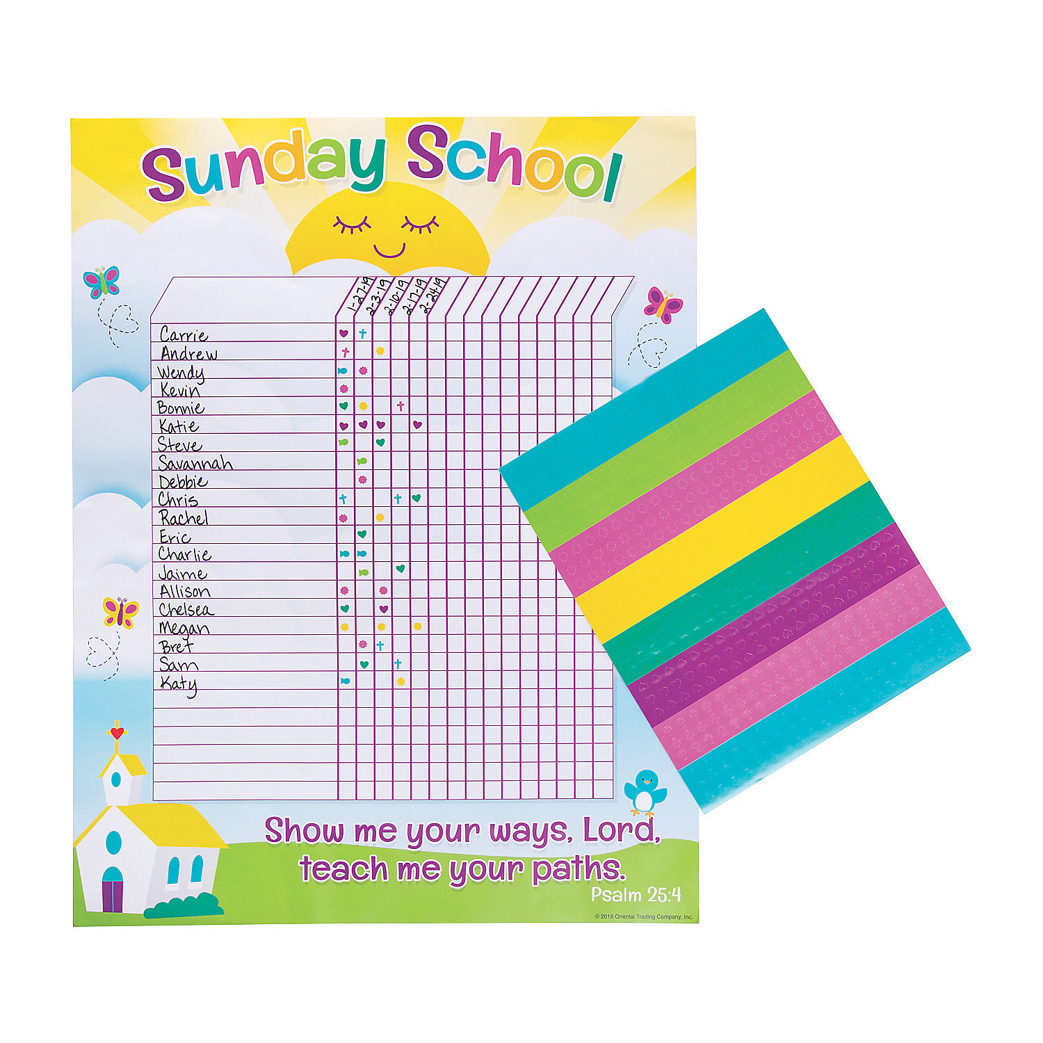 sunday-school-attendance-chart-educational-1-piece-ebay