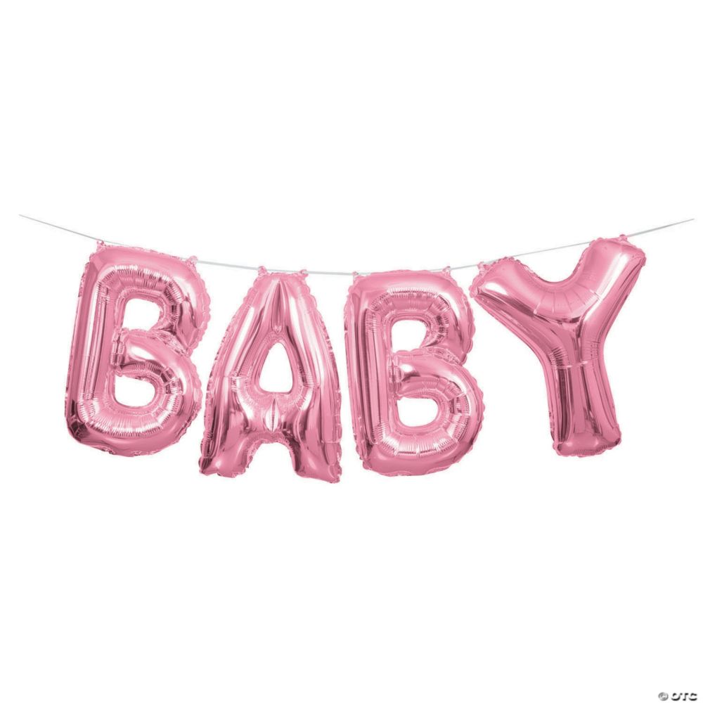 Pink Baby 14" Mylar Balloon Banner - 4 Pc.