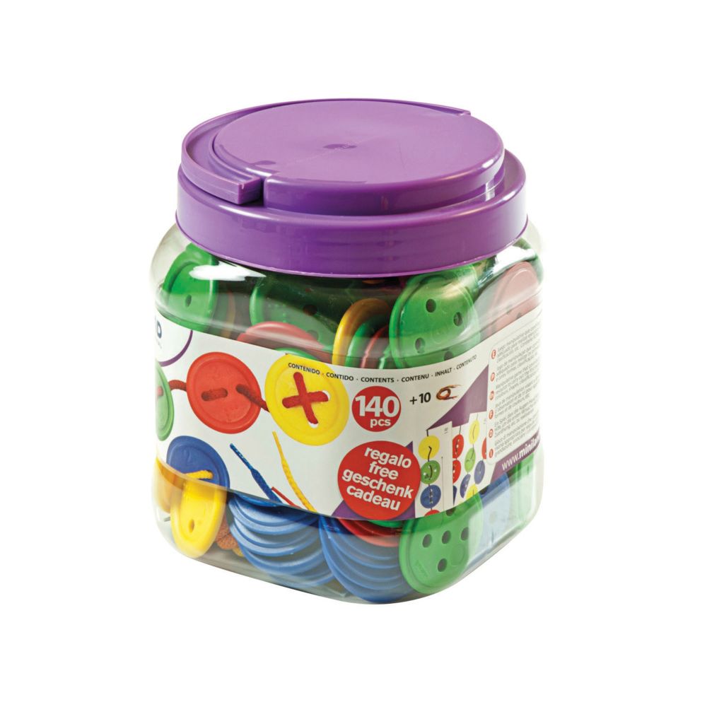 Miniland Educational Lacing Buttons 140 Pieces Per Jar, 10 Laces From MindWare