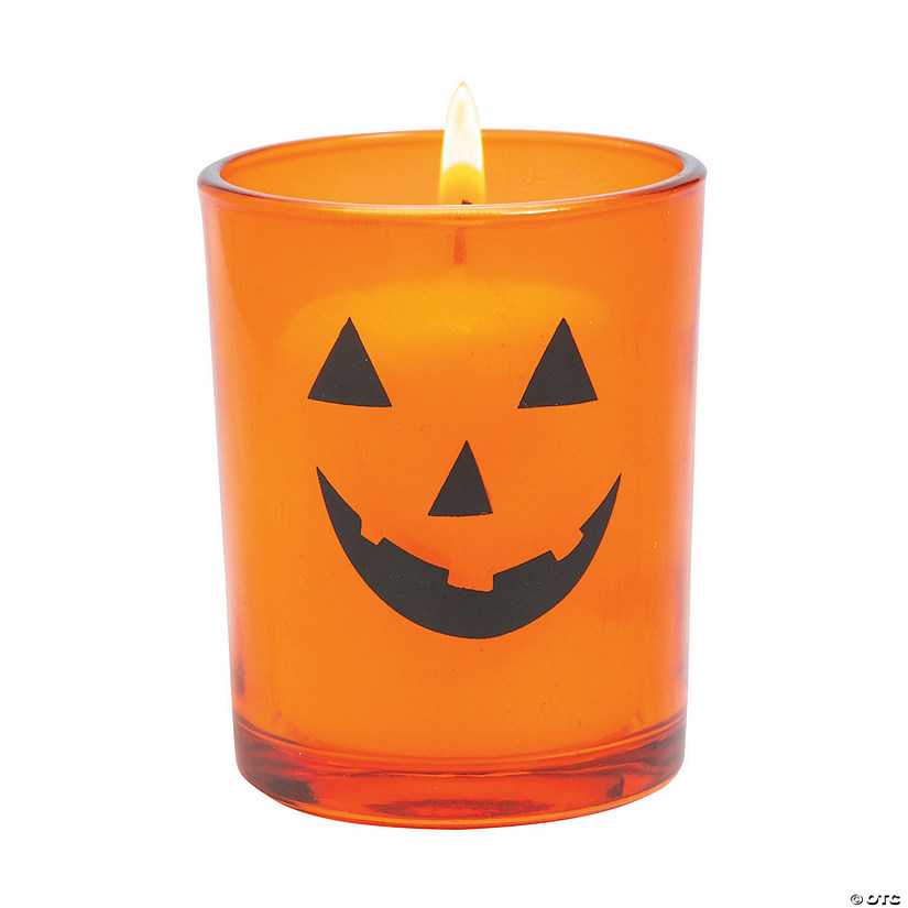 Glass Jack O Lantern votive candle holder set of 3 Pumpkin lantern 