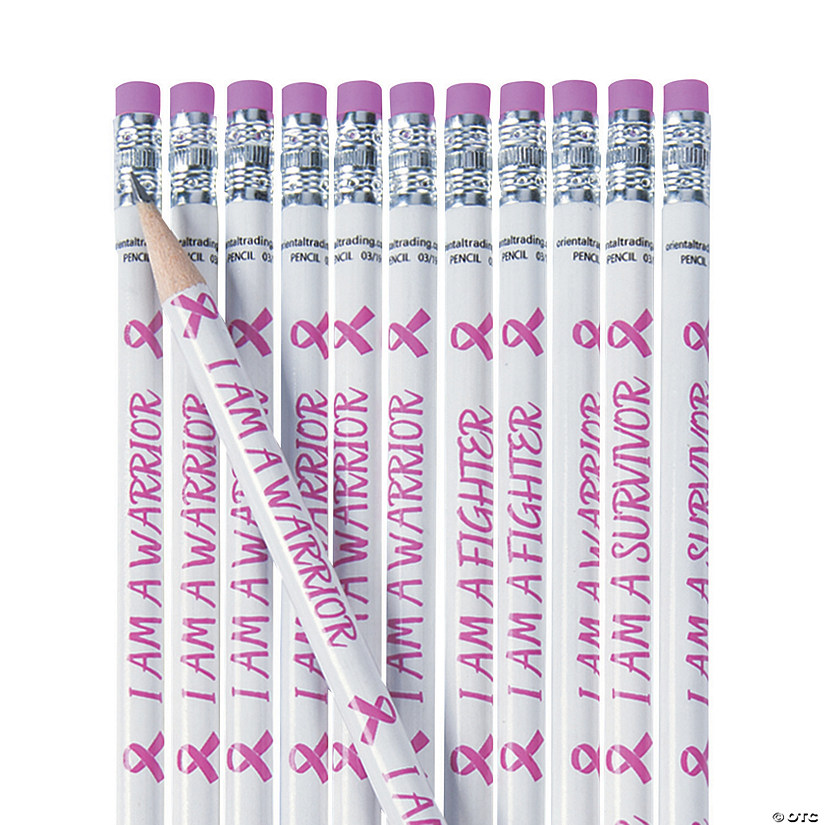 48 Piece Breast Cancer Pink Ribbon Pencils and Erasers 