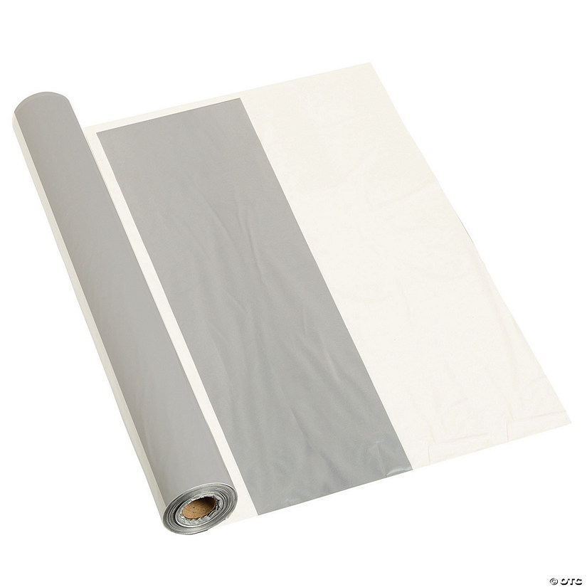 Silver & White Striped Plastic Tablecloth Roll Oriental