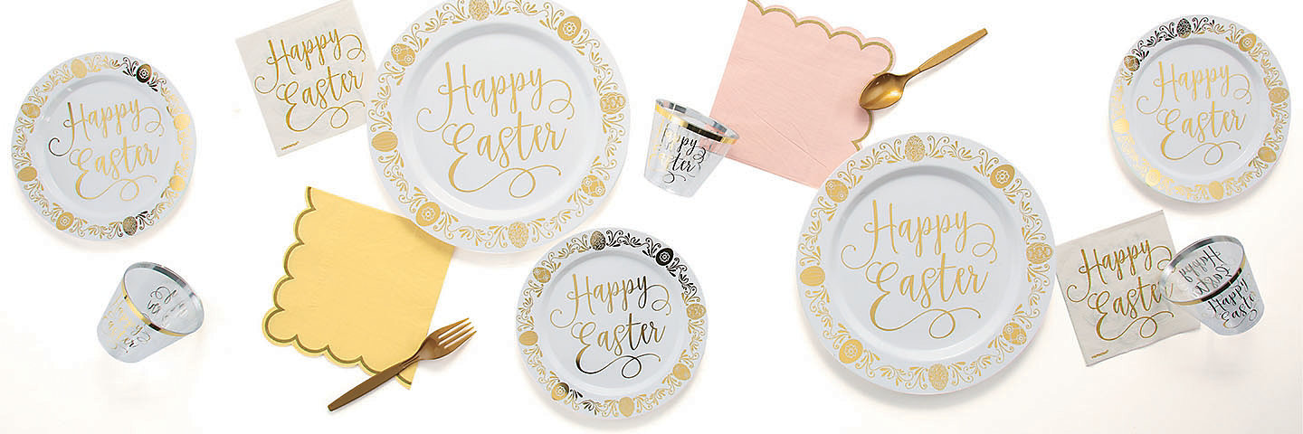 Gold Happy Easter Party Supplies 