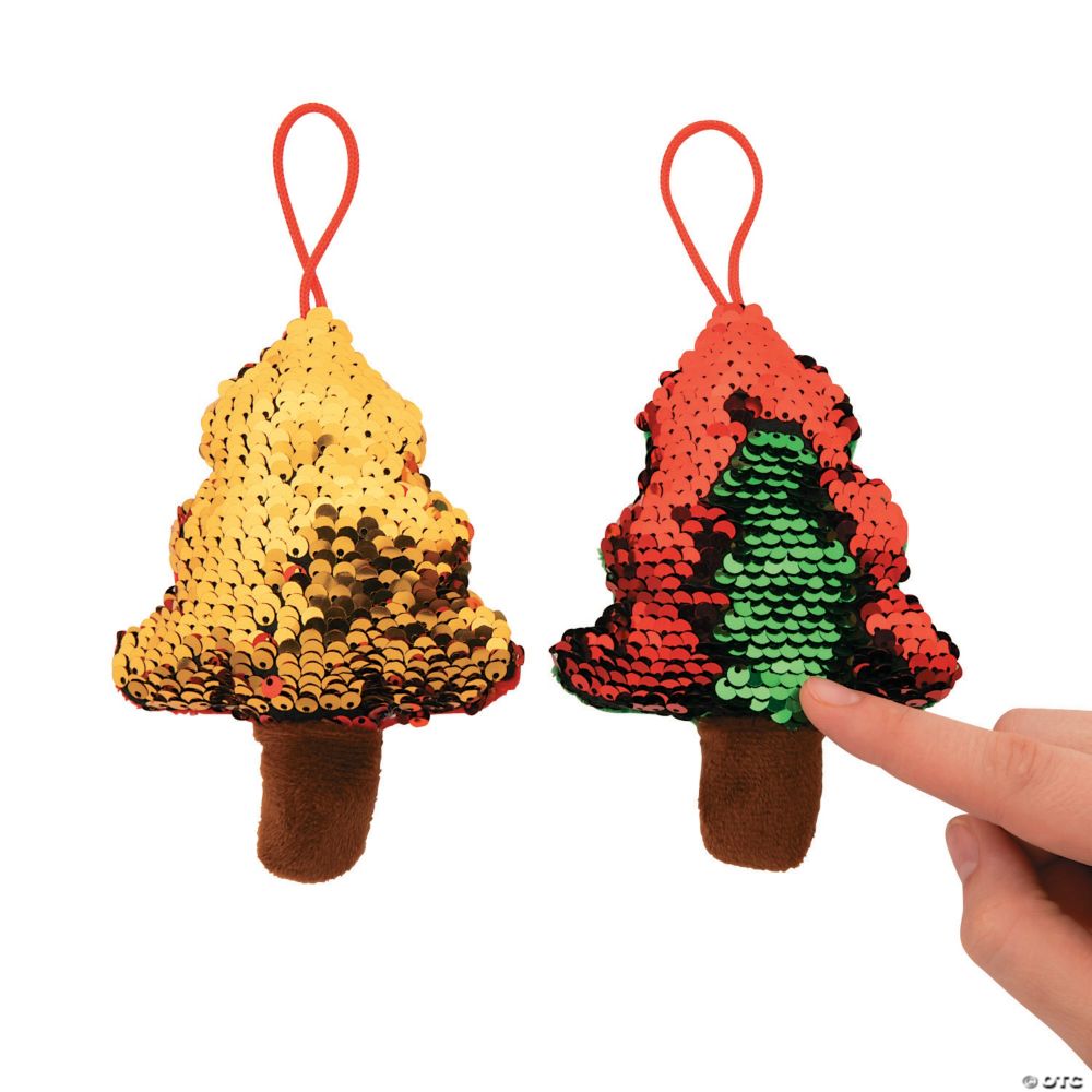 12 Pc Reversible Sequin Stuffed Christmas Tree Ornaments