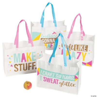 12pk White Cotton Tote Bags (14x 13x 3 - 12pk) 100% Cotton Canvas -  Great for Party Favors, Gift Bags, Shopping & DIY Crafts - White