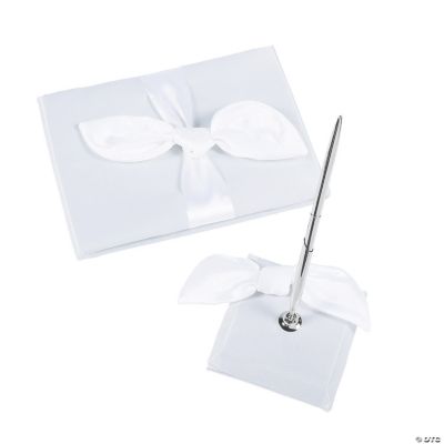 White Wedding Guest Book & Pen Set with Heart Buckle - 2 Pc. | Oriental  Trading