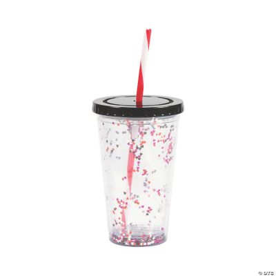 Confetti Hearts Clear BPA-Free Plastic Tumblers with Straws - 12