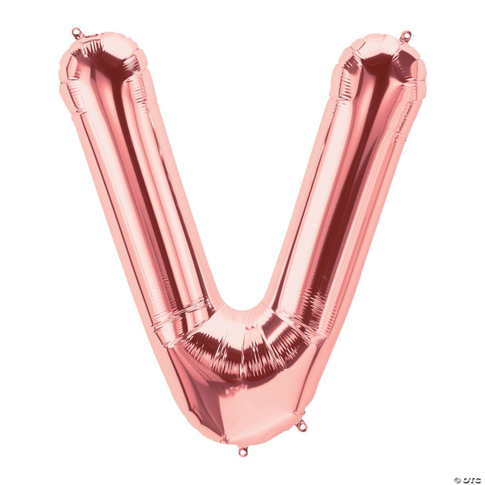 V Rose Gold Letter 34" Mylar Balloon Pink