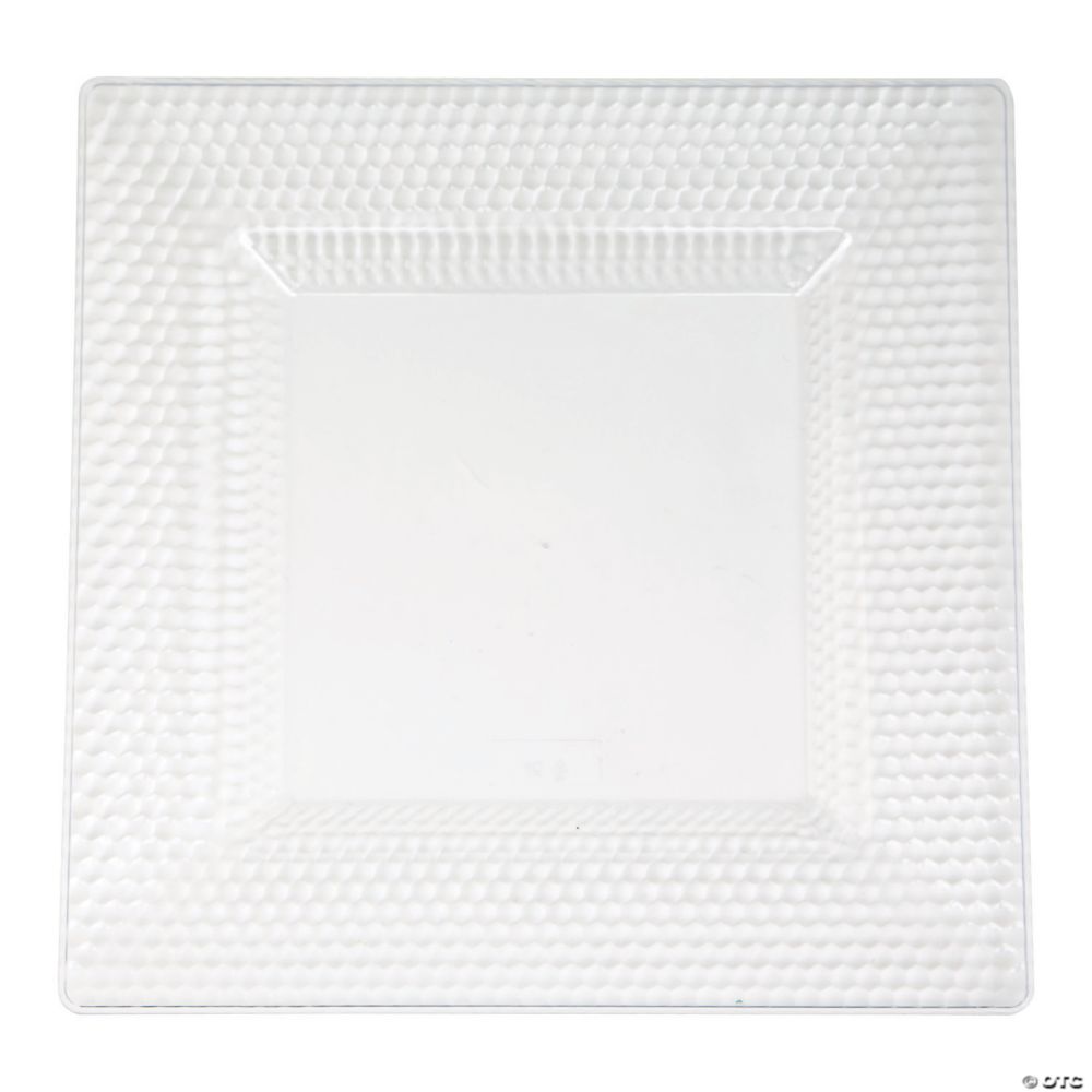 10 Pc 10 Premium Clear Square Plastic Dinner Plates with Honeycomb Border