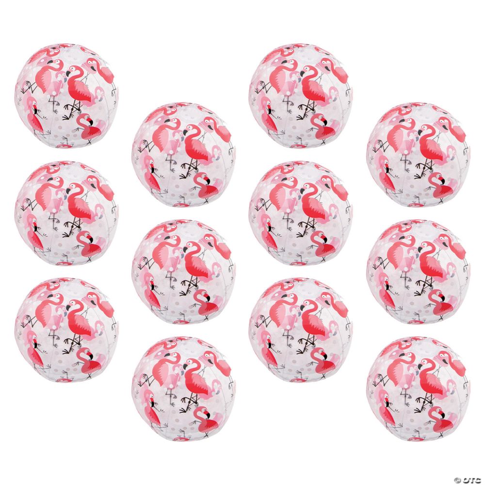 Inflatable 11" Flamingo Print Medium Beach Balls - 12 Pc. Pink