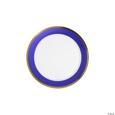 Premium Purple & White Plastic Dessert Plates with Gold Border 10 Ct