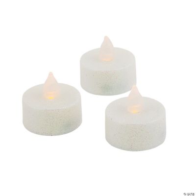 White Iridescent Glitter BatteryOperated LED Tea Light Candles