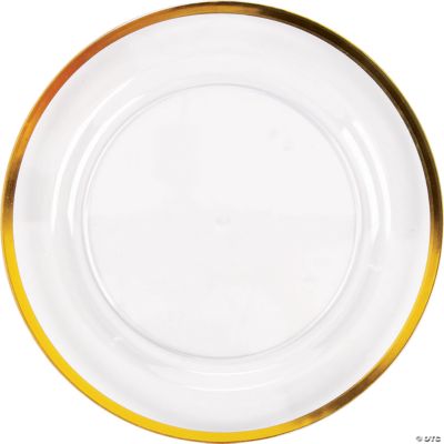 Premium Clear Plastic Dinner Plates with Gold Trim 25 Ct. Oriental