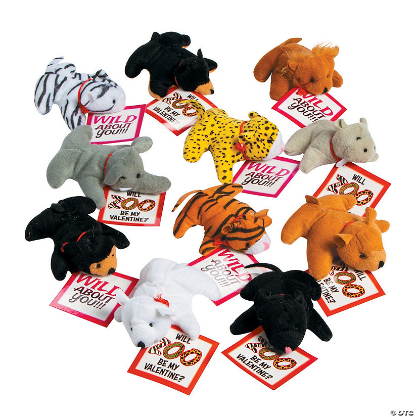 Stuffed Zoo Animal Valentine Exchanges with Card for 25
