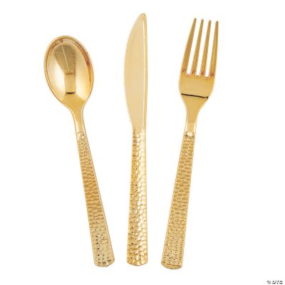 Goldtone Hammered Cutlery Set
