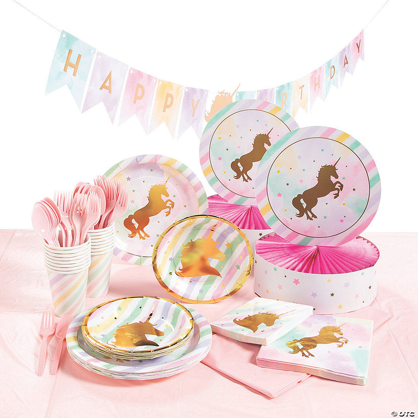 Napkins & More! Cups Gold Unicorn Themed Birthday Party Plates 10 Guest 