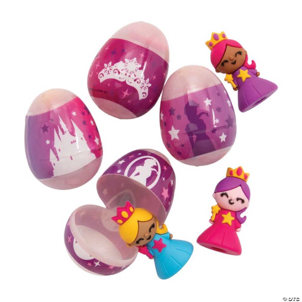 2 1/2" Glitzy Princess Toy-Filled Plastic Easter Eggs - 12 Pc.