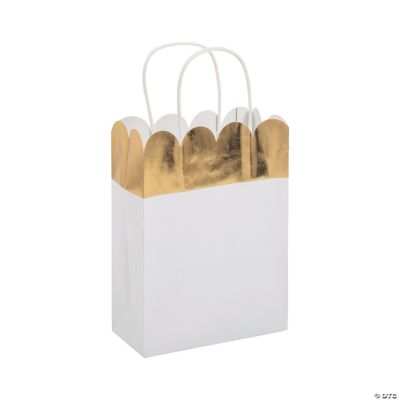 Medium White Kraft Paper Gift Bags with Gold Foil Trim Oriental Trading
