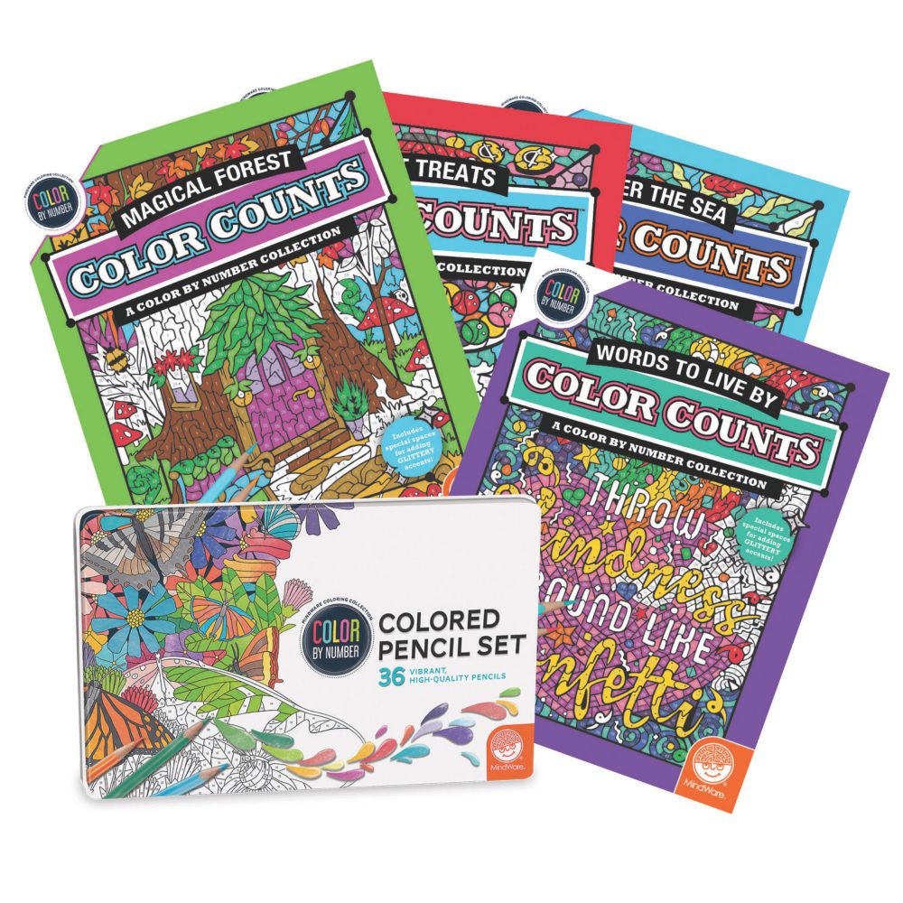 Color Counts Glitter Set Of 4 W/ Pencils Coloring Book From MindWare